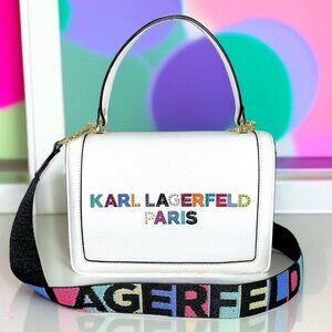 Karl Lagerfeld Paris Simone Leather Crossbody Multi Color Logo Purse Handbag NWT